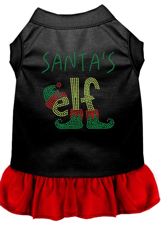 Santa's Elf Rhinestone Dog Dress Black with Red Med